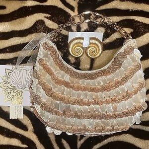 coin + fish shell beaded bag & seashell earrings bundle